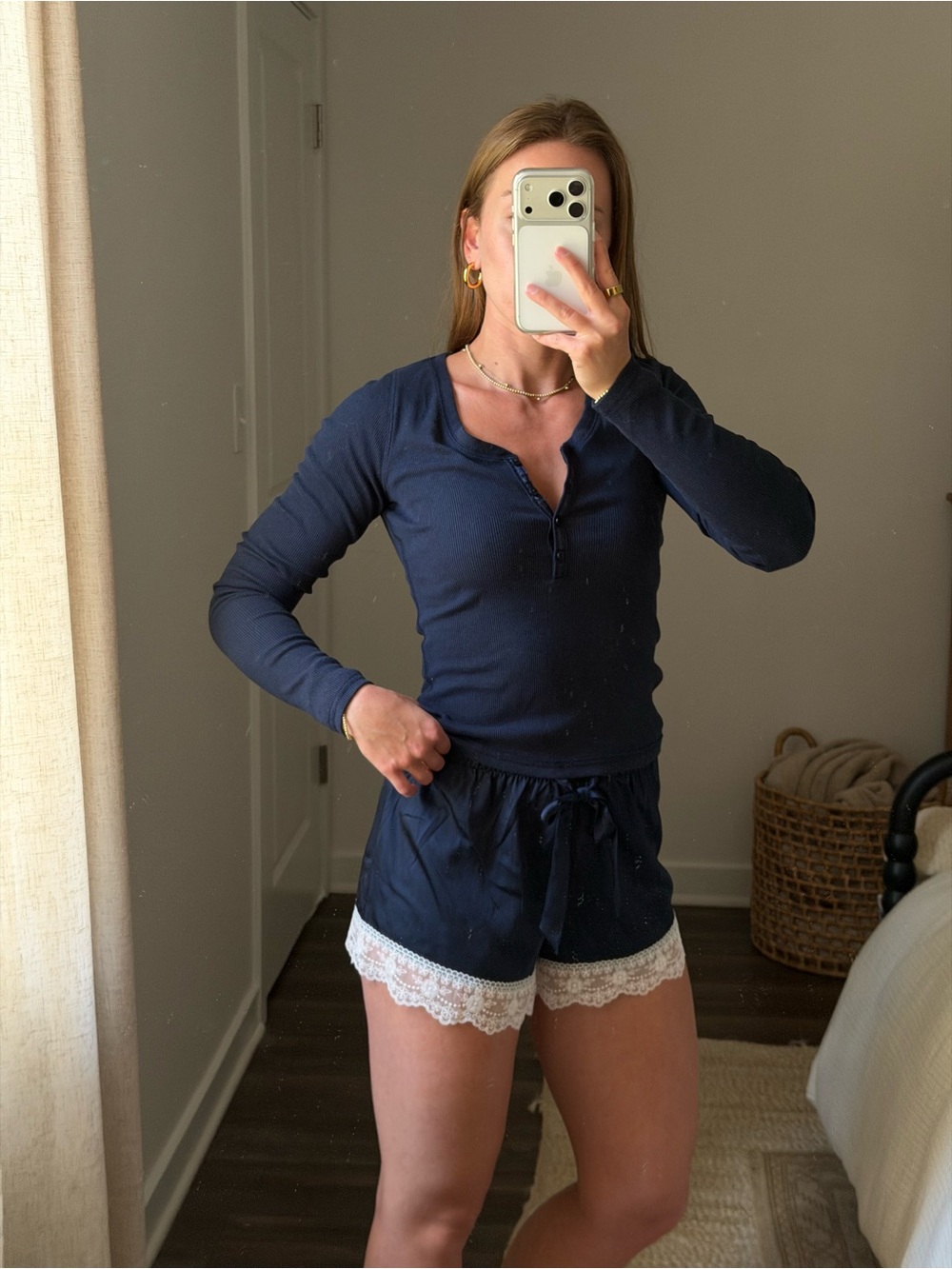 3-piece set Abercrombie & Fitch Navy Camisole and Lace-Trim Sleep Shorts Set - Picture 6 of 6